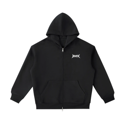 black Heavyweight double zipper hoodie